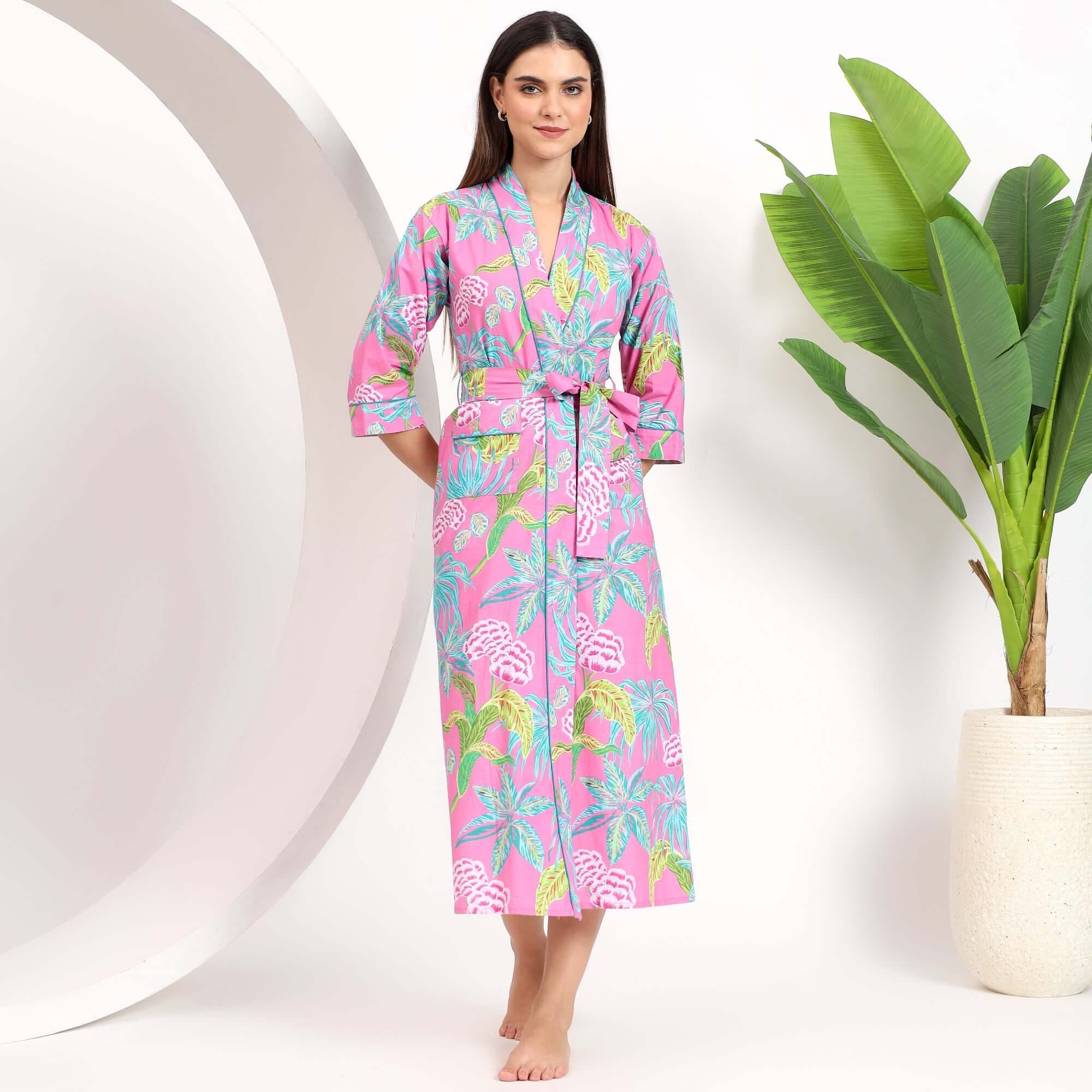 kimono dressing gown cotton Tropical Print & Robe for Women L / Pink colorgrp-42995 Women's A&F Giselle 5-in-1 Made in Kyoto Color:royal