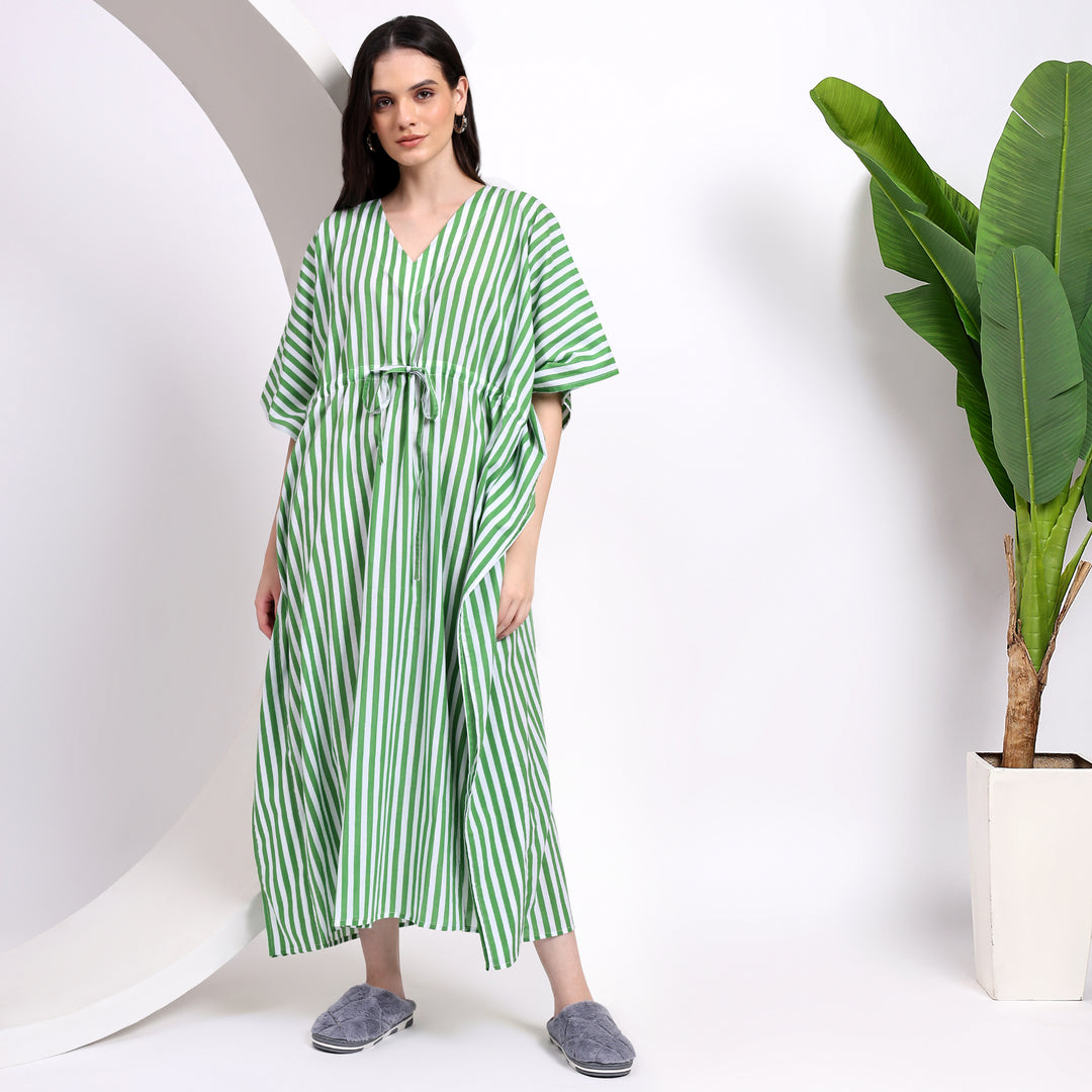 Striped Block Print Kaftan Dress – Indian Cotton Abaya dress for women.