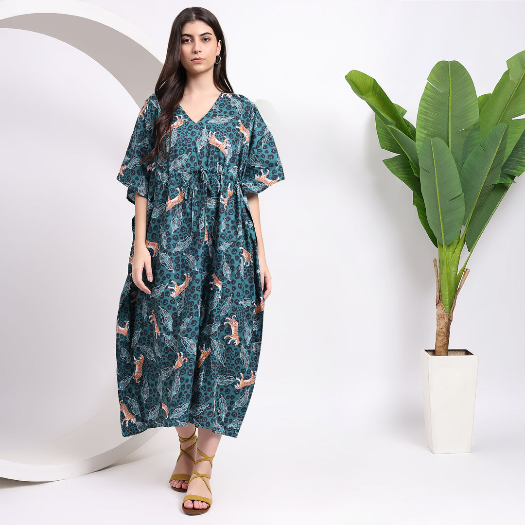 Leopard Print Cotton Kaftan – Indian Boho Caftan