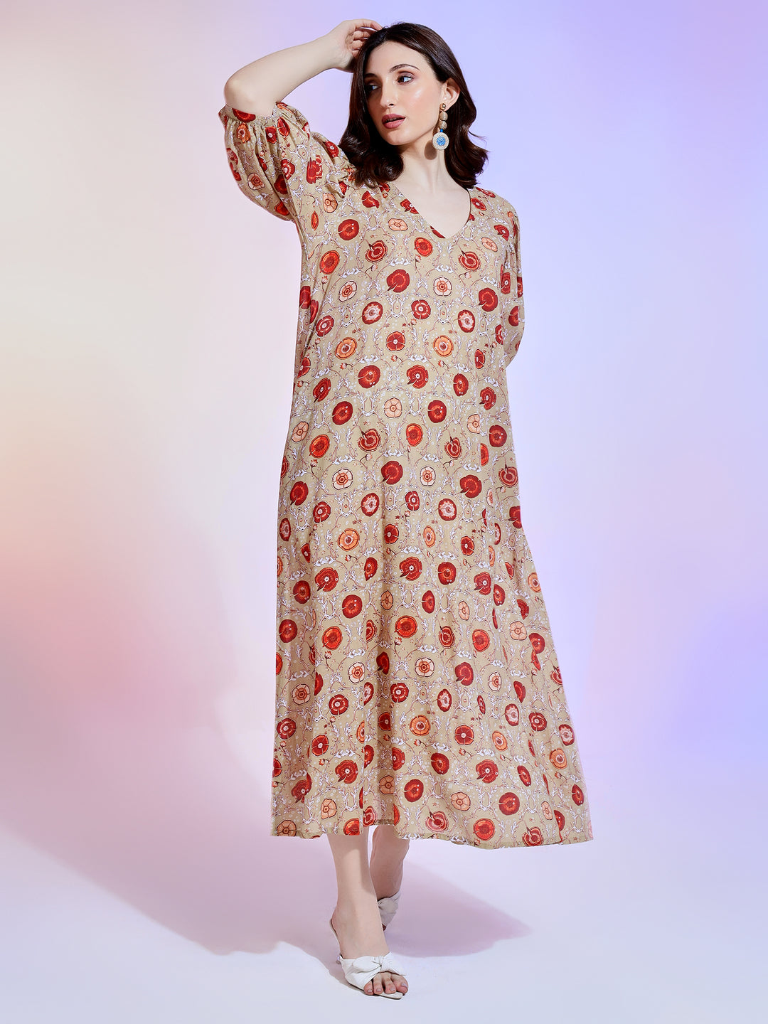 Caramel Block Print Maxi Dress