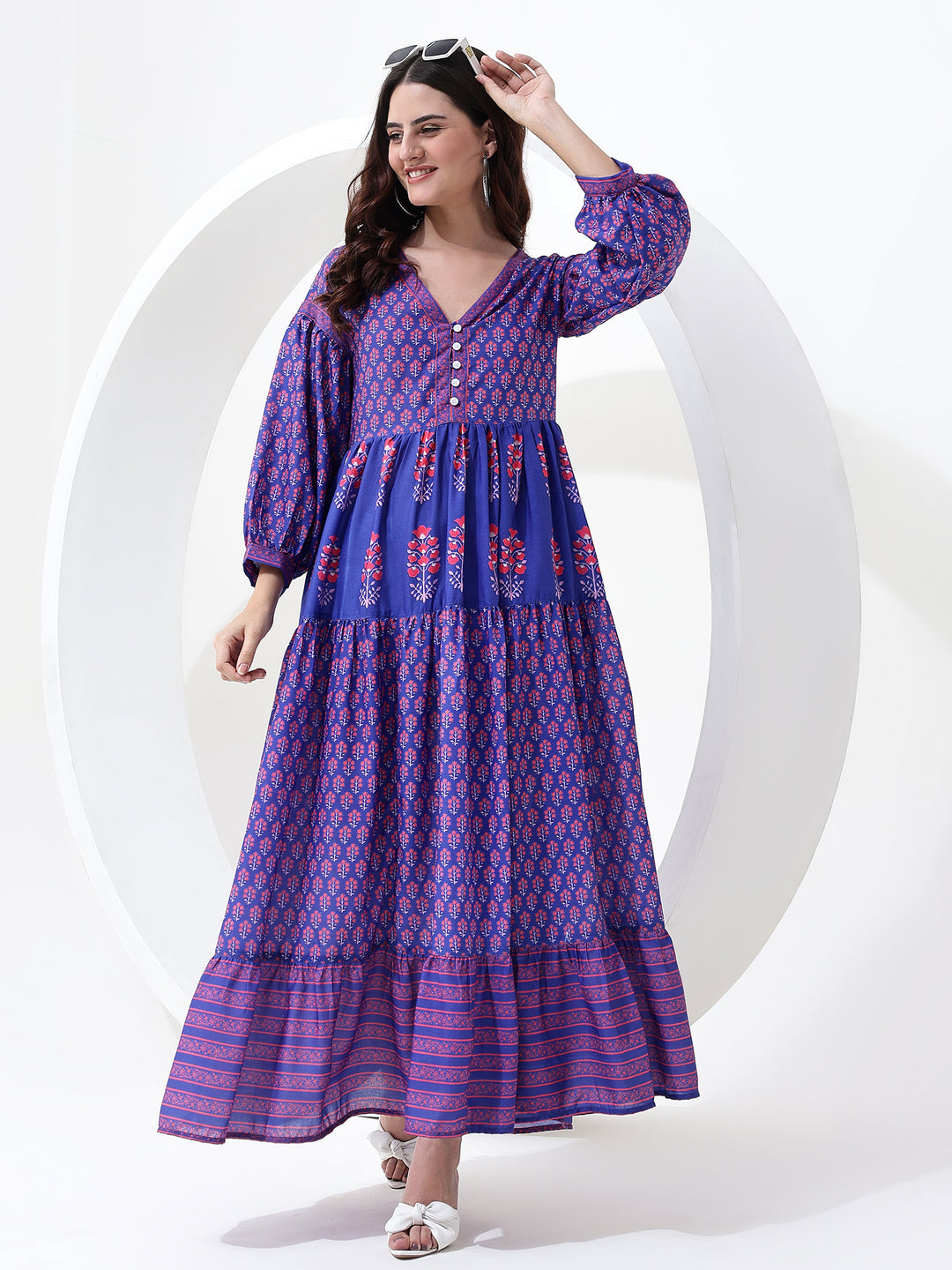 Block Print Tiered Maxi Dress