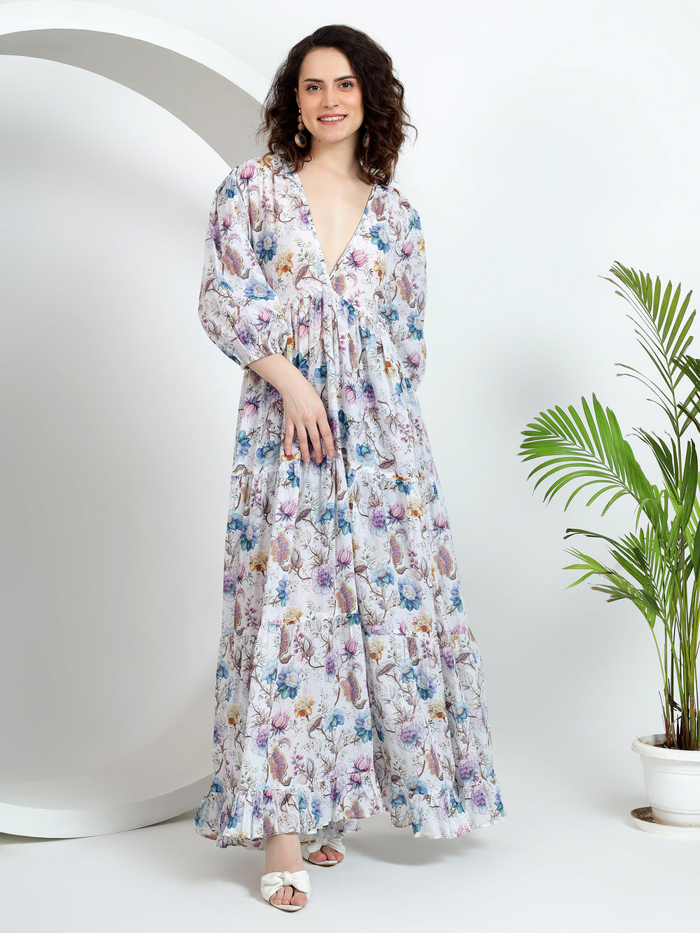 Maxi Dress with puff sleeves