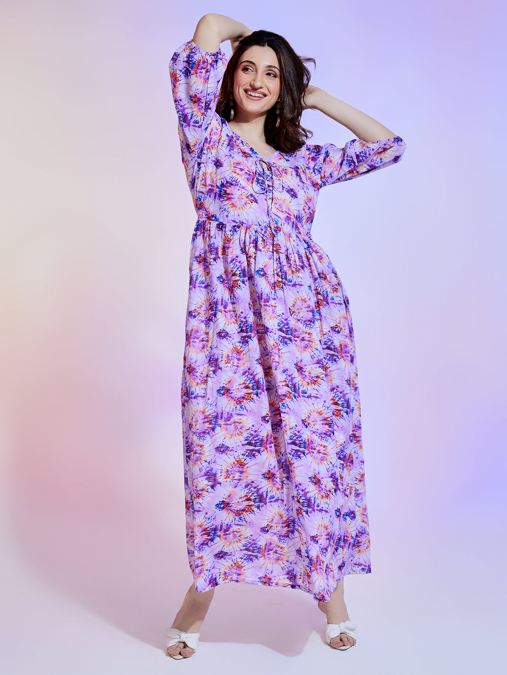 Lavender and Coral Maxi Dress