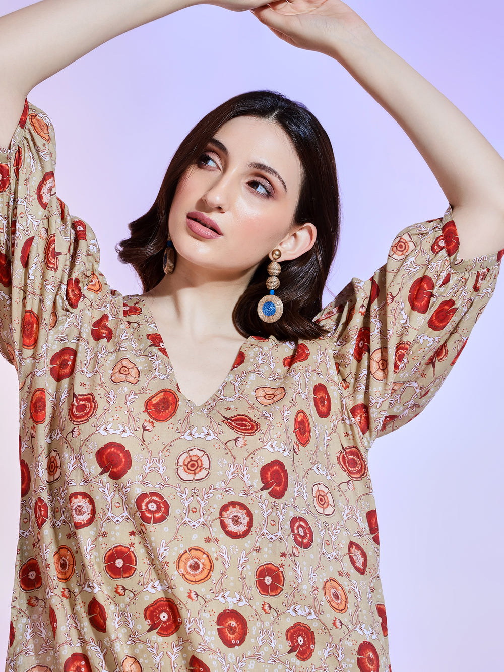 Red Flower Print Cotton Maxi Dress