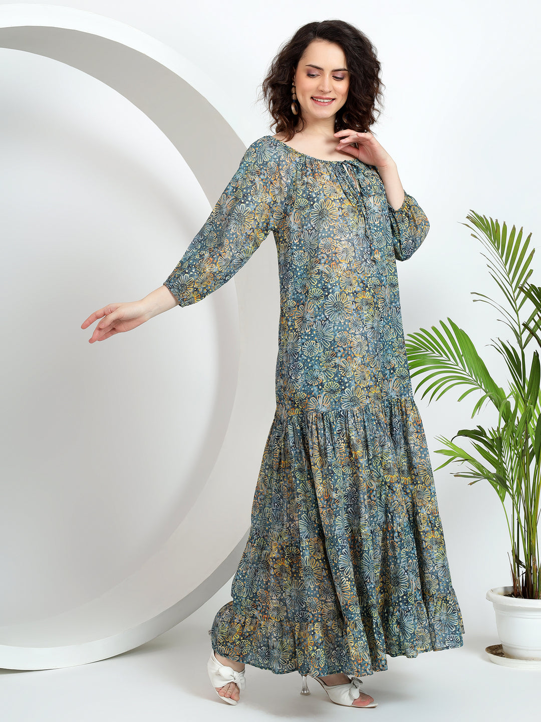 Floral Long Dresses with sleeves Formal