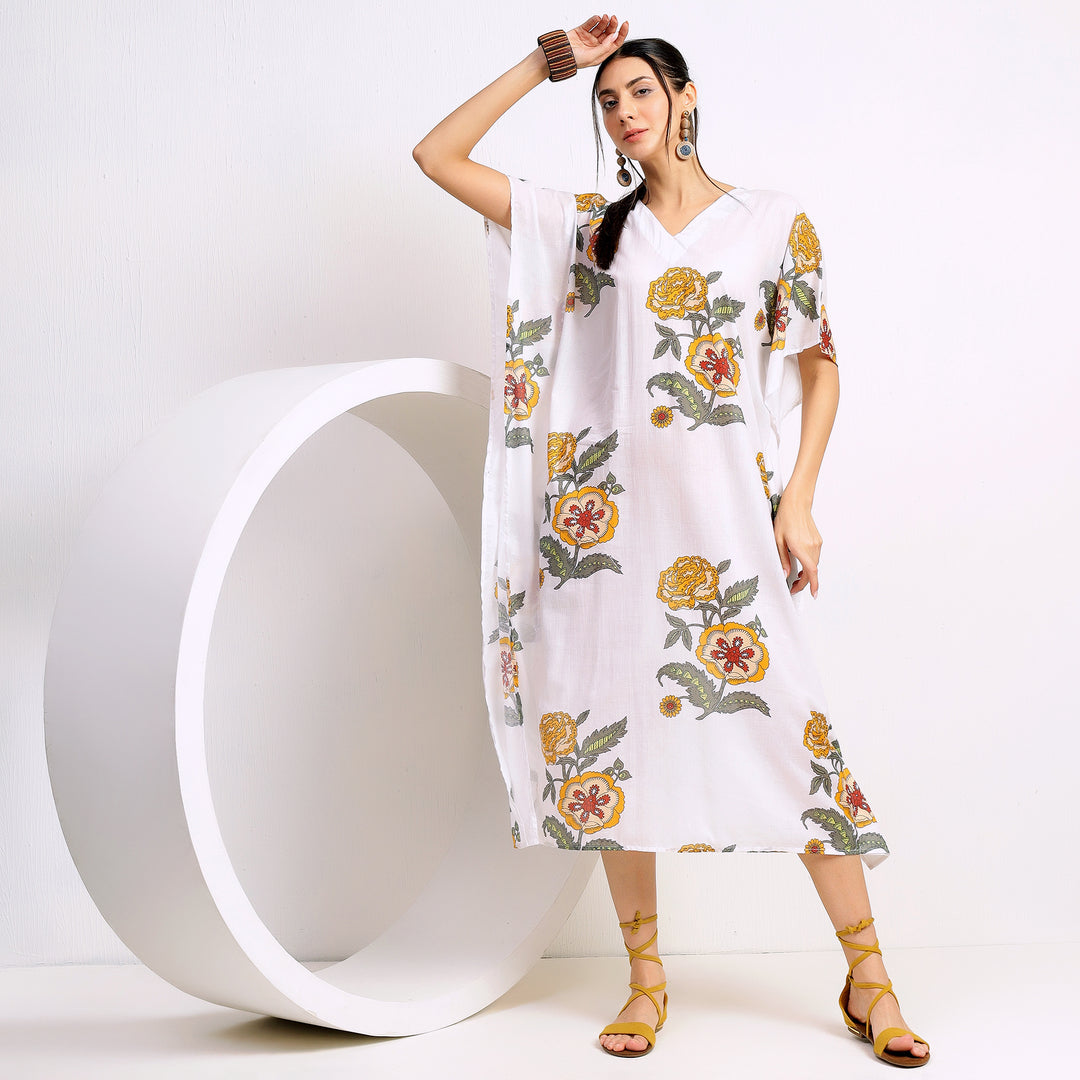 Block print floral caftan dress – cotton kaftan boho style