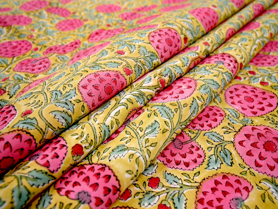 block print cotton fabric custard apple