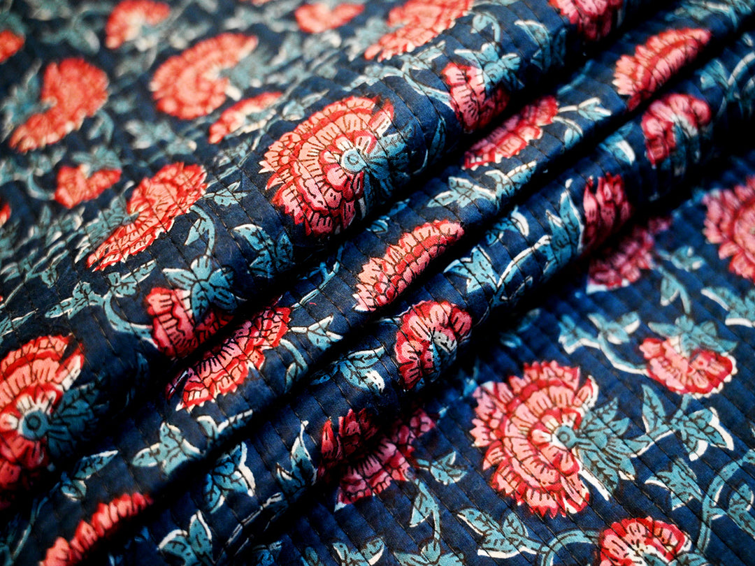 Cotton Quilted Fabric by the Yard – Indian Block Print Quilting Fabric