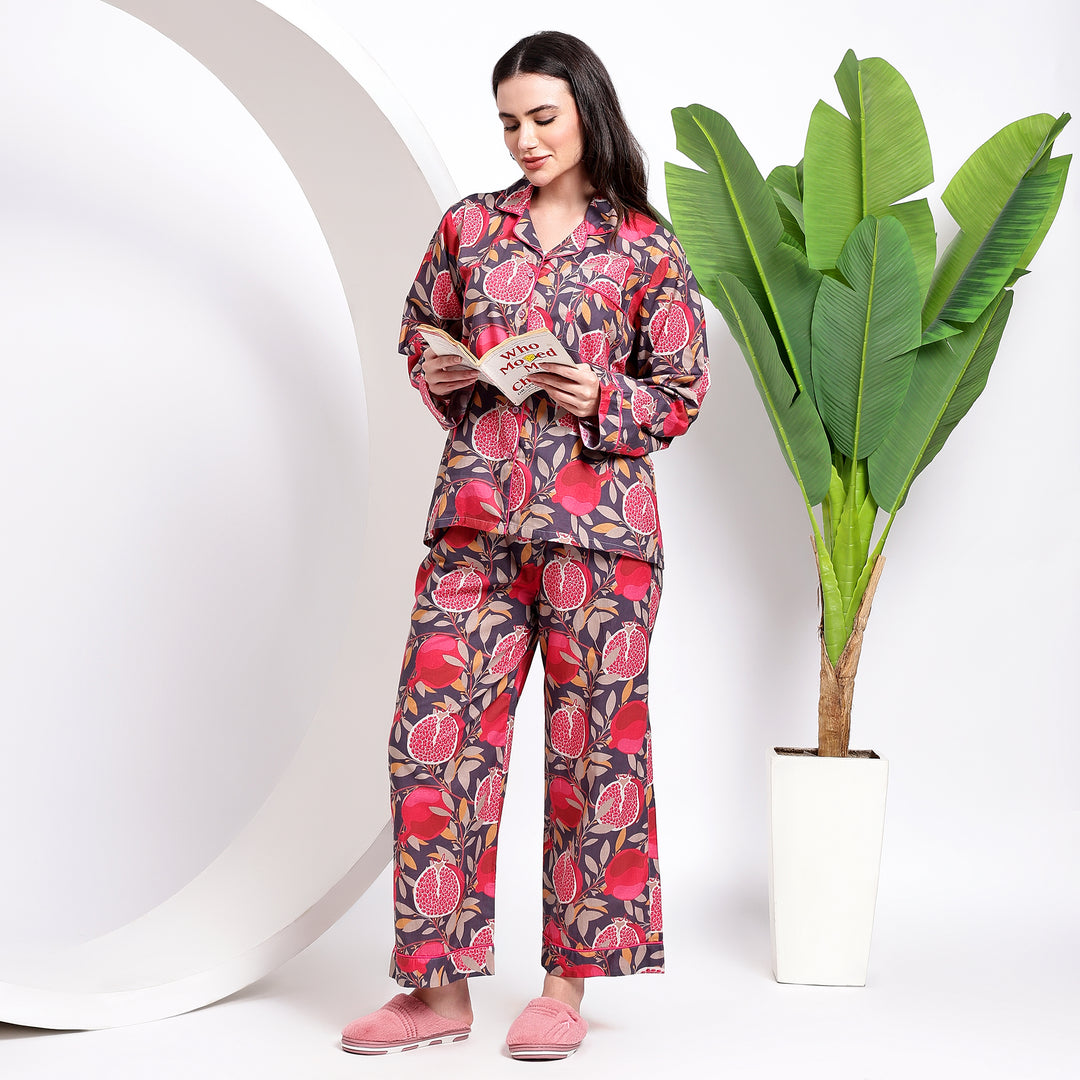 Indian Block Print Cotton Pajama Set – Pomegranate Print PJs for Women