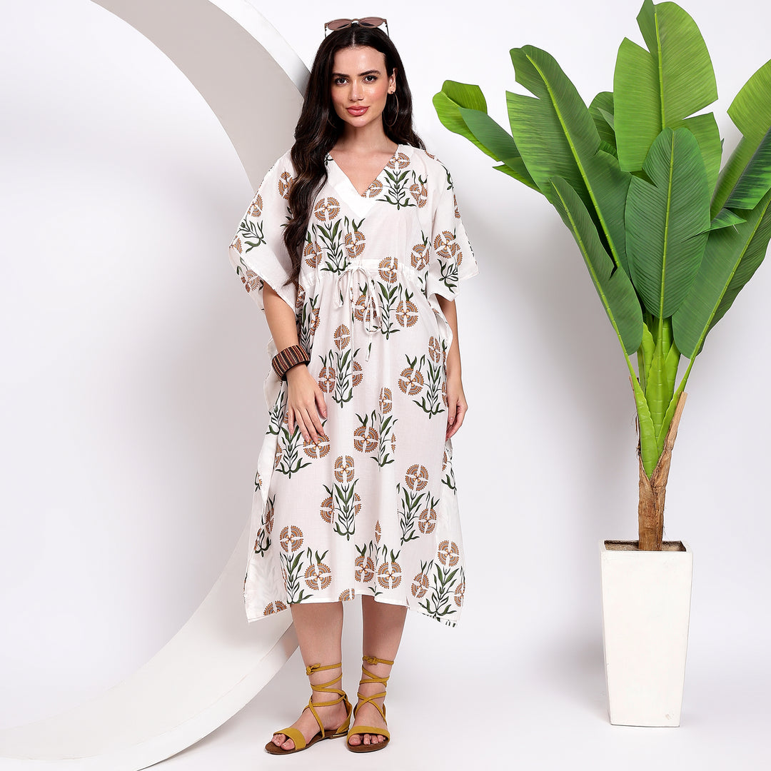 Plus Size Cotton Kaftan – Indian Block Print Floral Caftan Dress