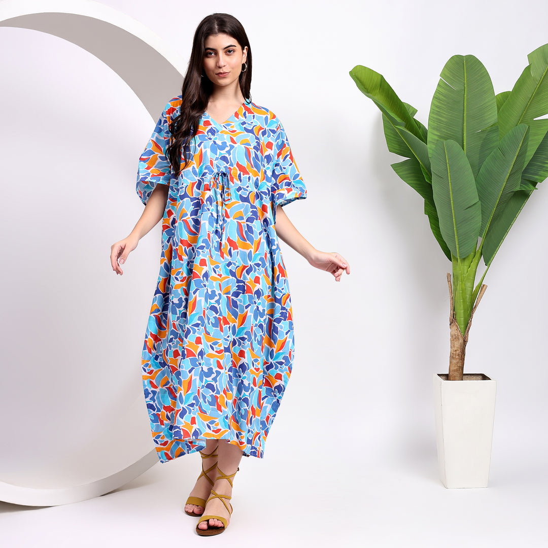 Geometric Block Print Kaftan – Cotton Caftan Dress for women