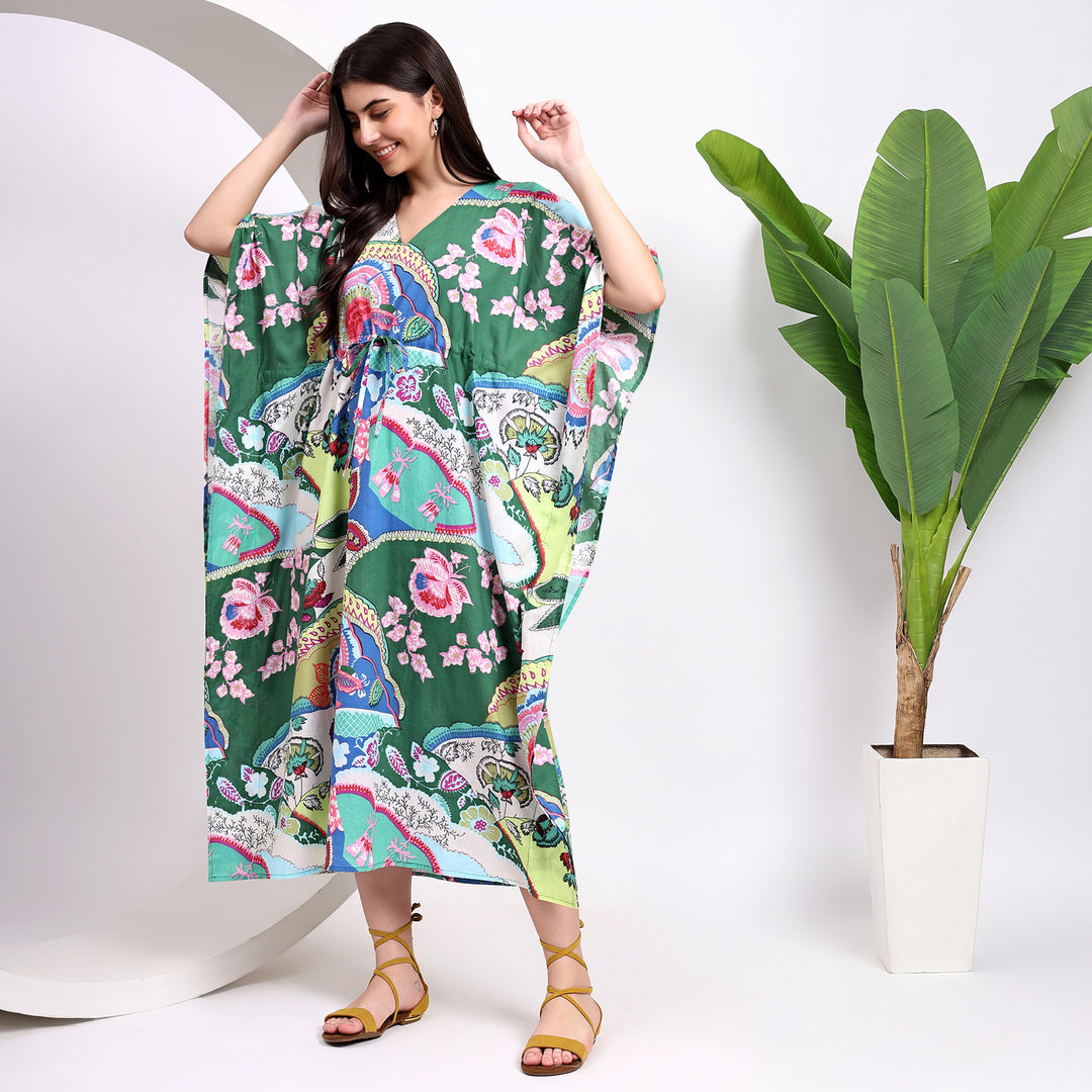 Block Print Floral Kaftan – Boho Caftan for Women