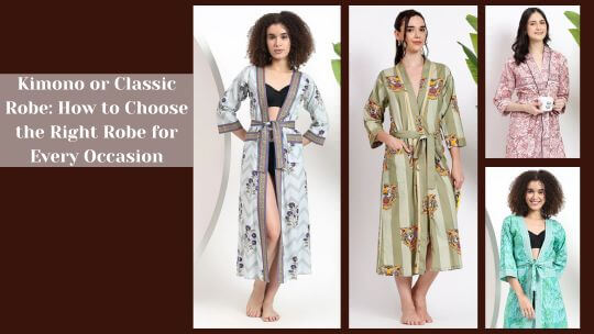 Women modeling various Kimono Robe styles, showcasing comfort and hand block print designs for everyday occasions.