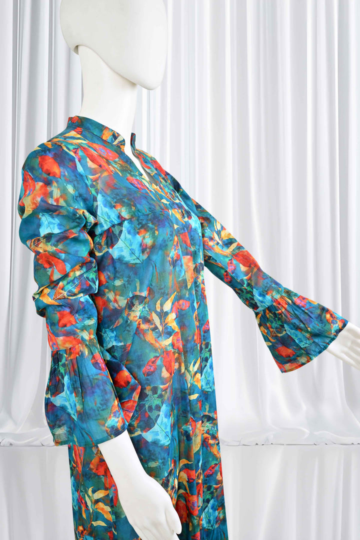 blue claudia tiered pattern dress