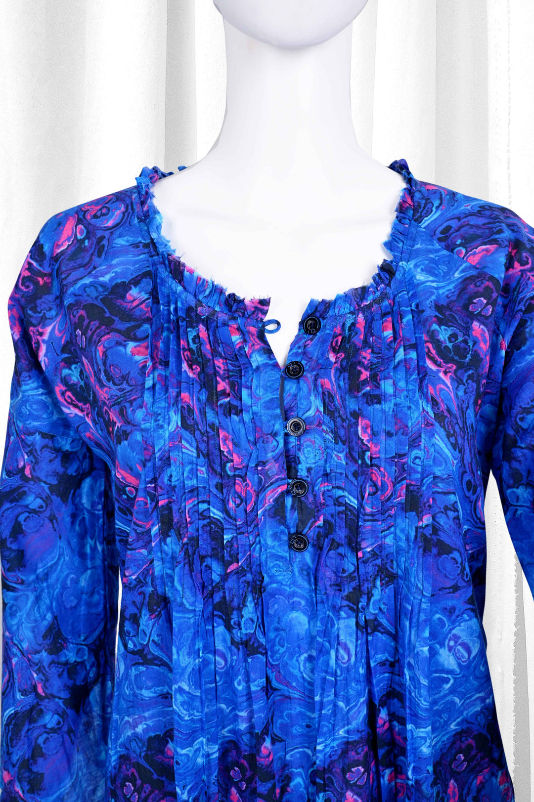 blue abstract cotton maxi dress