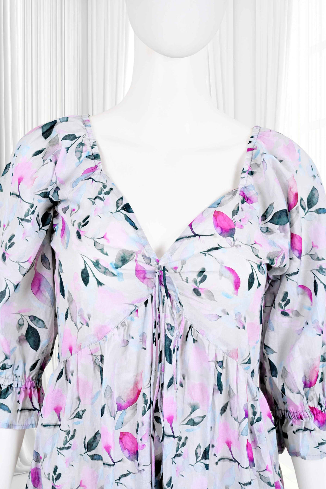 floral pink long sleeves dresses