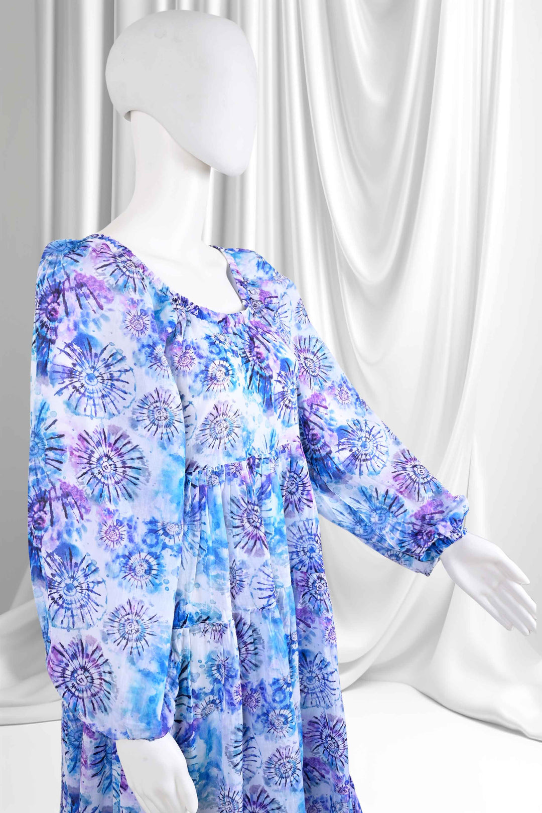 blue cotton ice dyeing short dress