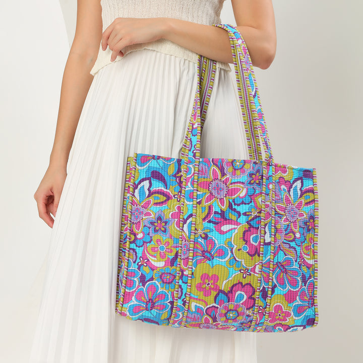 Floral Indian cotton tote bag for women
Quilted floral Indian print cotton tote bag