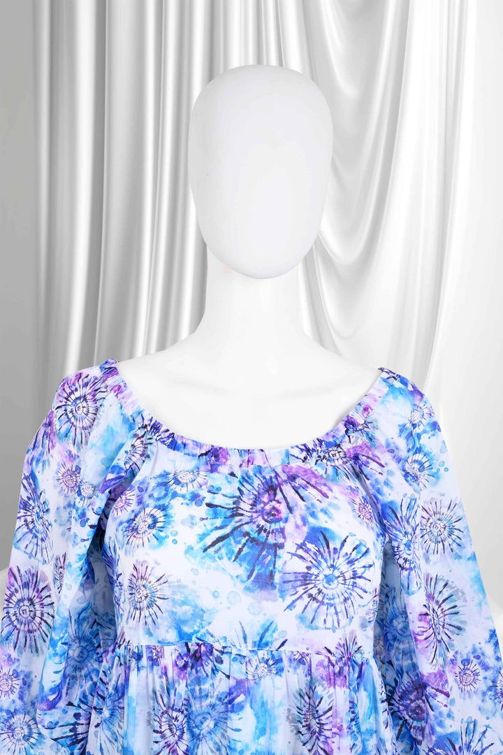 blue tie dye block print cotton dresses