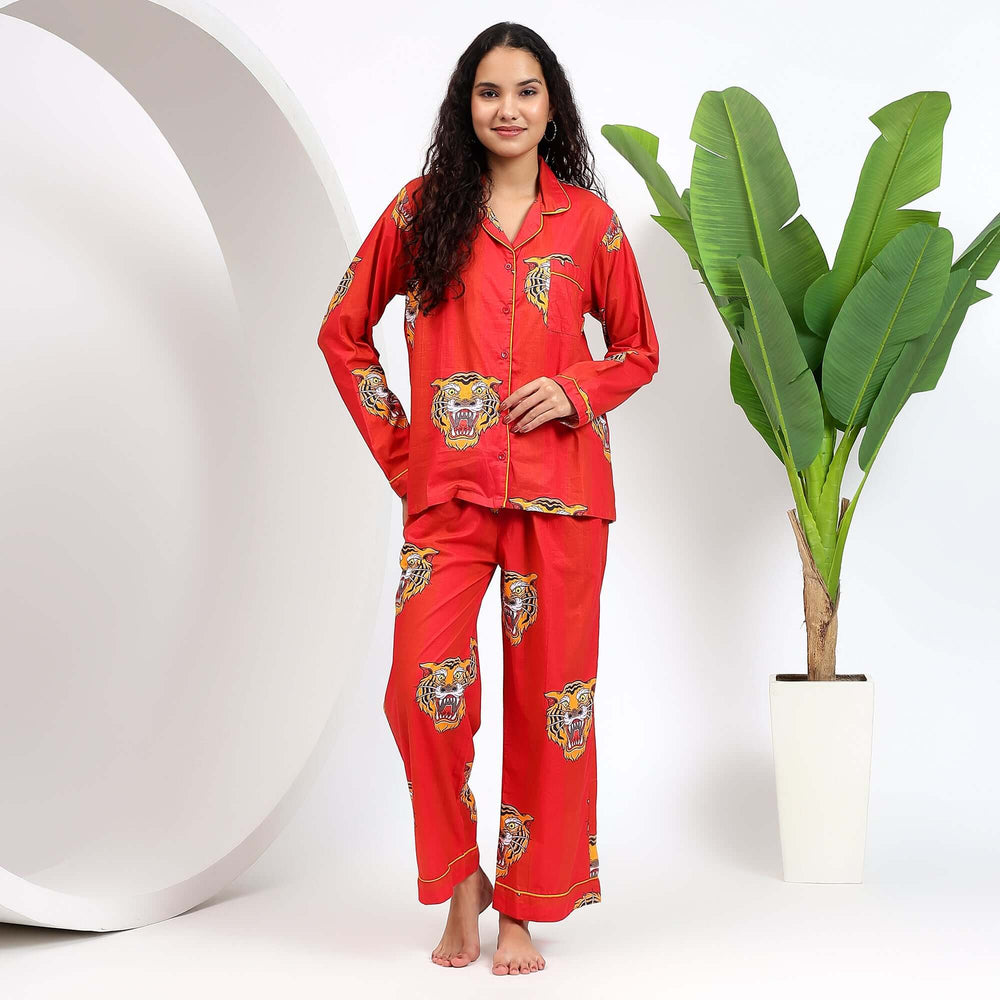 Cotton tiger print PJs – animal print pajama set for women