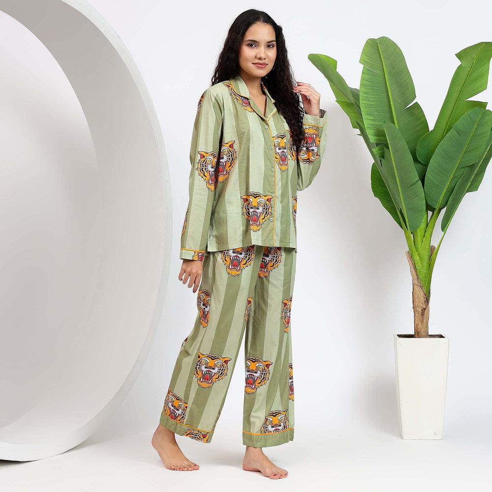 Animal print pajamas & PJs – tiger print cotton PJ set for women