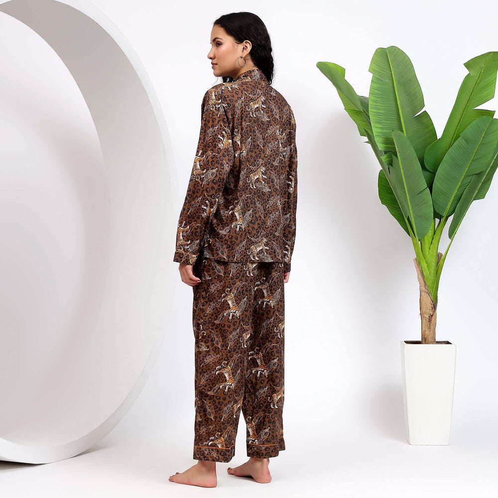 Leopard print pajama set – cotton animal print PJs for women