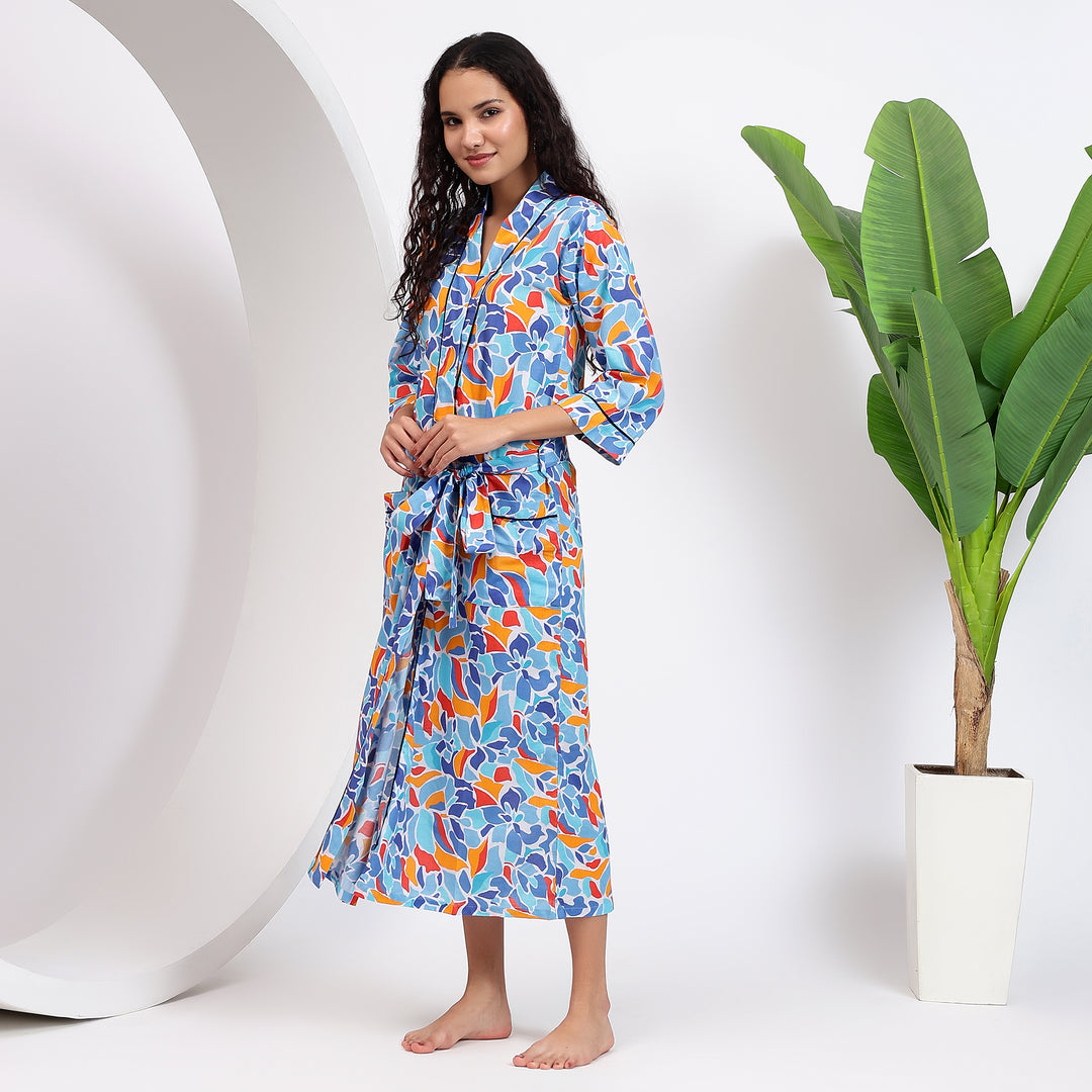 Blue Cotton Kimono Robes