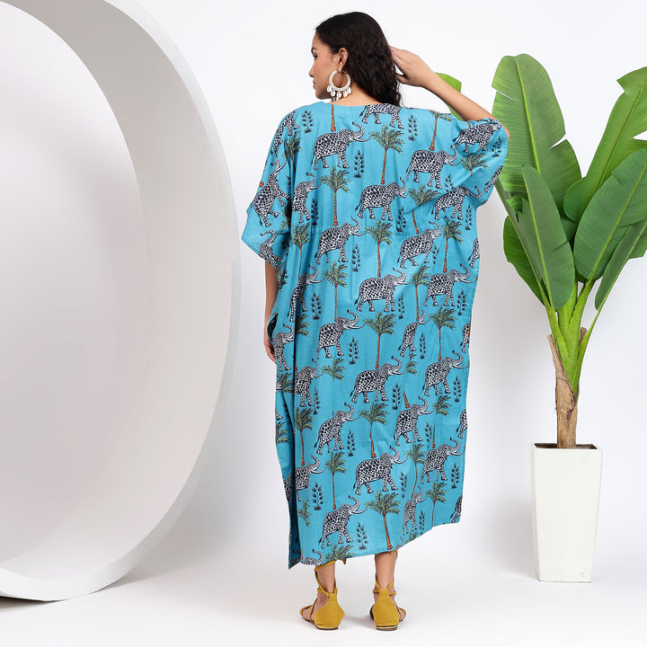 Stylish Women's Kaftan - Elephant Print Cotton Loungewear