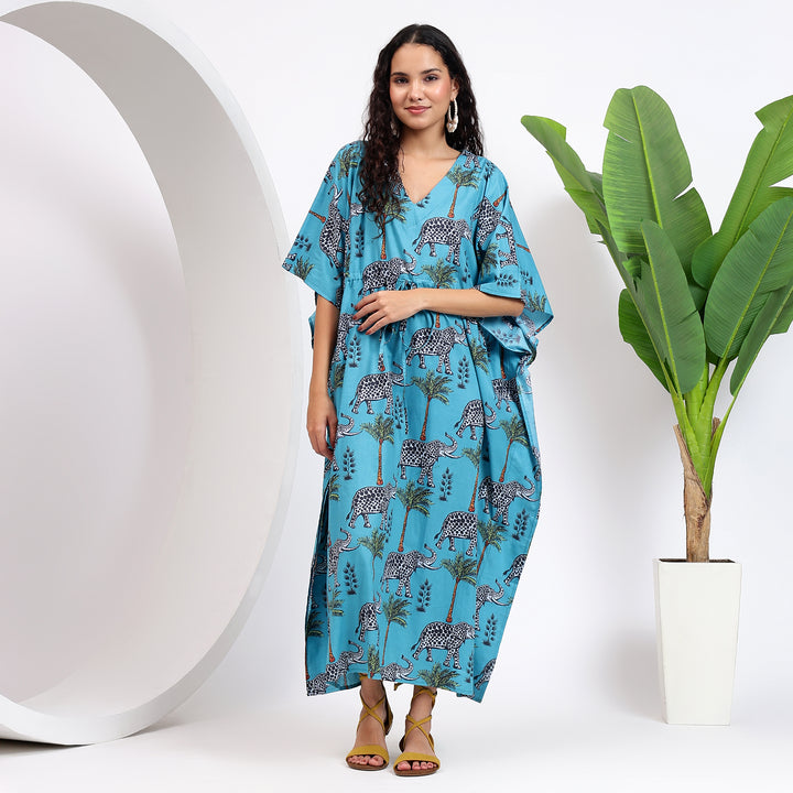 Stylish Women's Kaftan - Elephant Print Cotton Loungewear