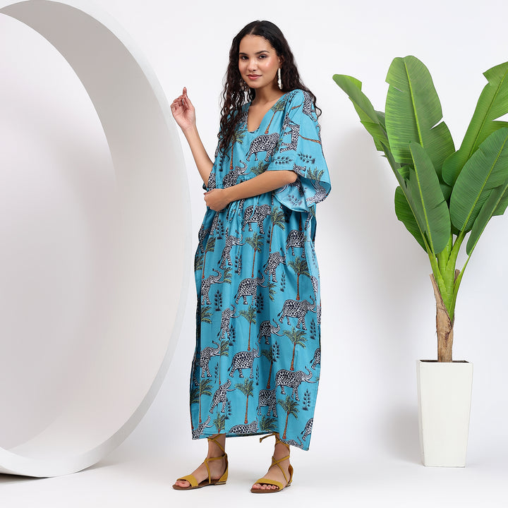 Stylish Women's Kaftan - Elephant Print Cotton Loungewear