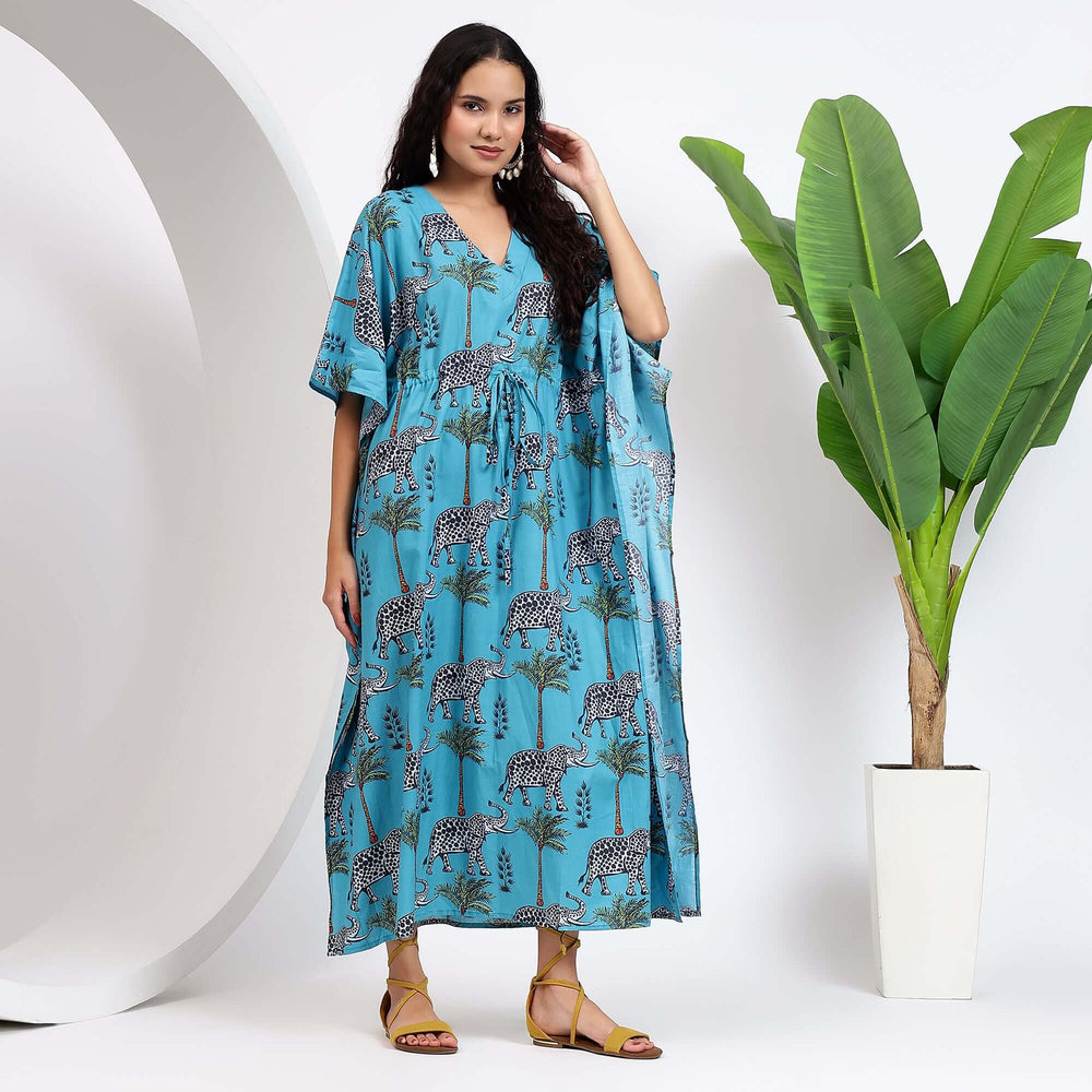 Elephant print kaftan – animal cotton caftan for womens