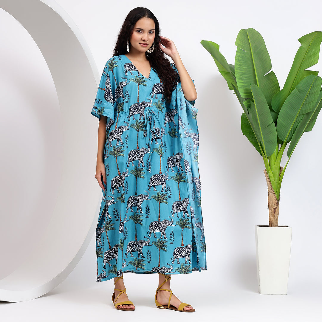 Stylish Women's Kaftan - Elephant Print Cotton Loungewear