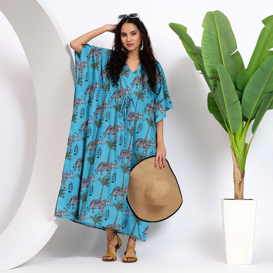 Stylish Women's Kaftan - Elephant Print Cotton Loungewear