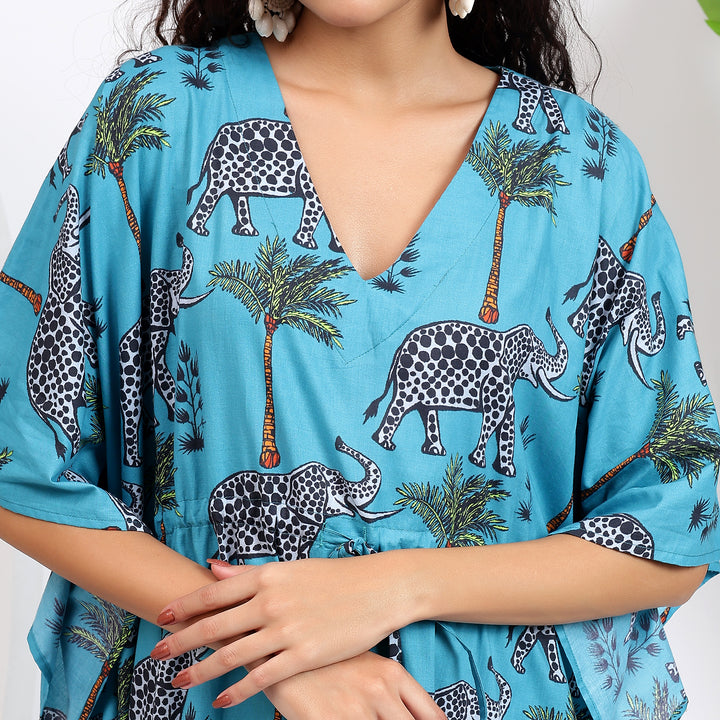 Stylish Women's Kaftan - Elephant Print Cotton Loungewear