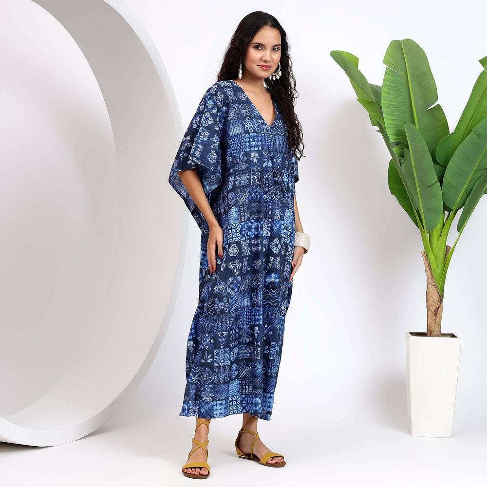 Indigo cotton caftan – plus size kaftan dress