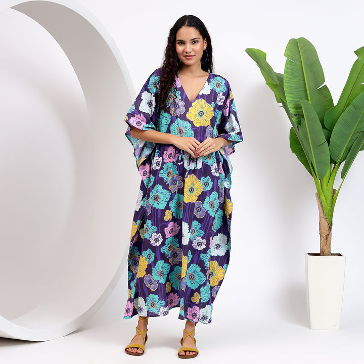 Flowy Floral Green Kaftan – Effortless Style for Women