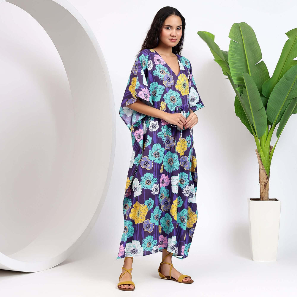 Floral plus size cotton kaftan – block print abaya