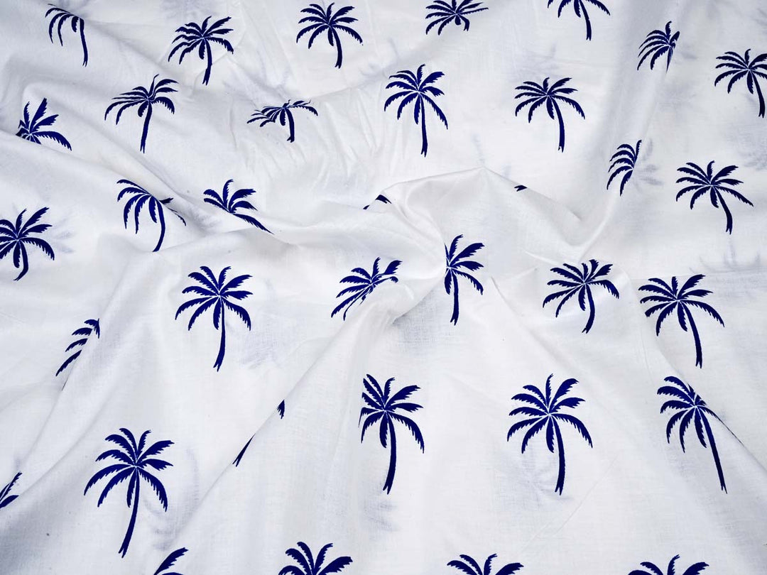 indigo blue palm fabric cotton