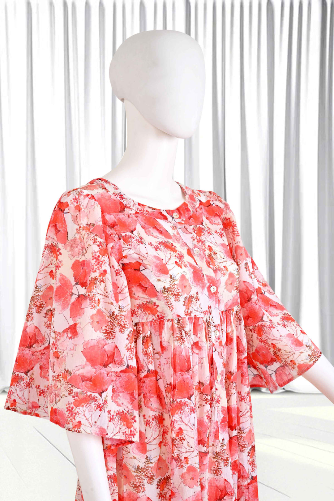 red floral cotton mini dress