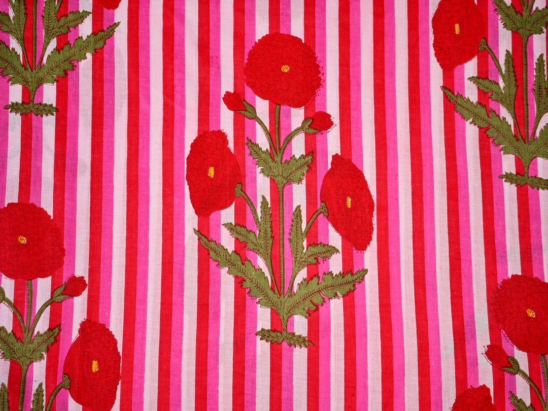 floral red pink stripes cotton