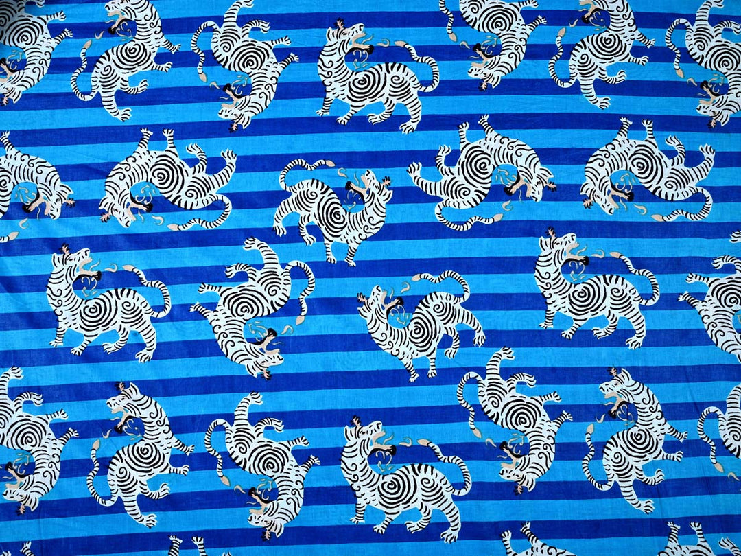 blue printed stripe fabric cotton