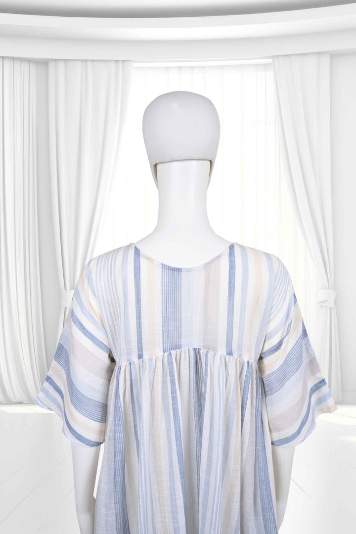 blue white cotton lining dress