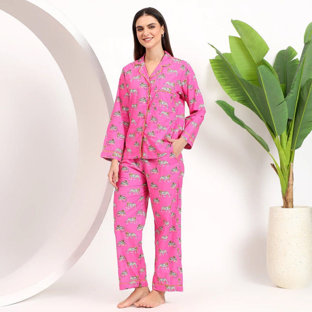 Indian block print cotton pajamas – leopard print family PJ sets