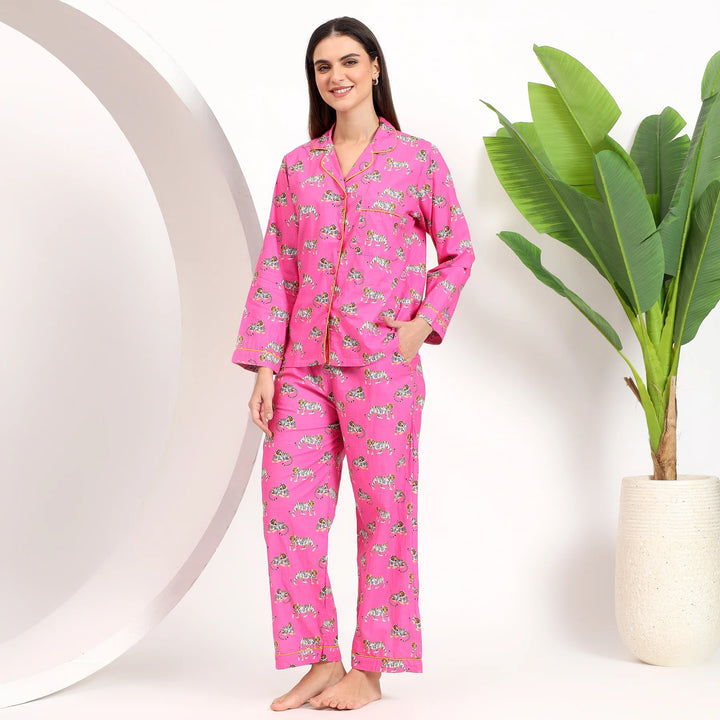 Indian block print cotton pajamas – leopard print family PJ sets