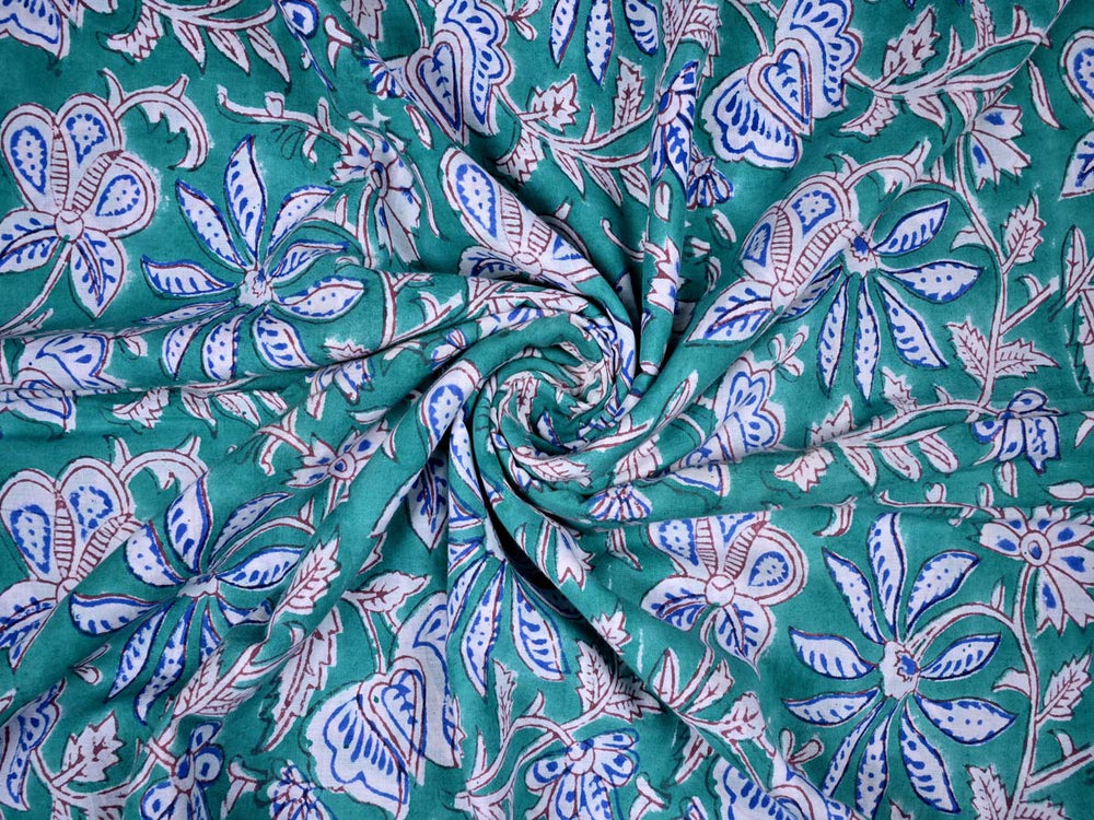 blue printed flowers fabric