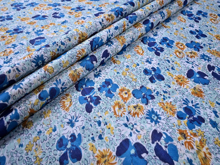 blue cotton flowers print fabric