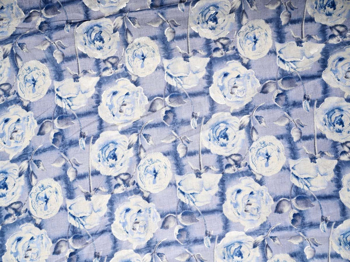 gray white cottage roses fabric