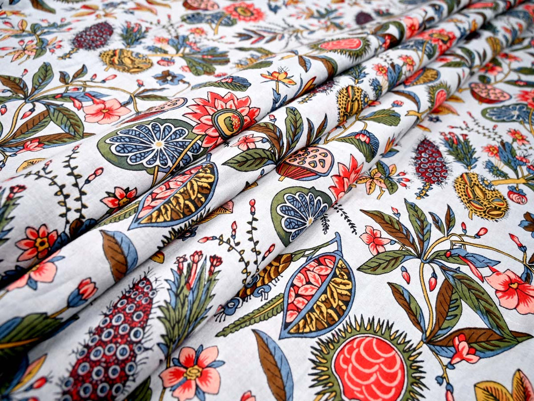 cotton hand block print leaf fabrics