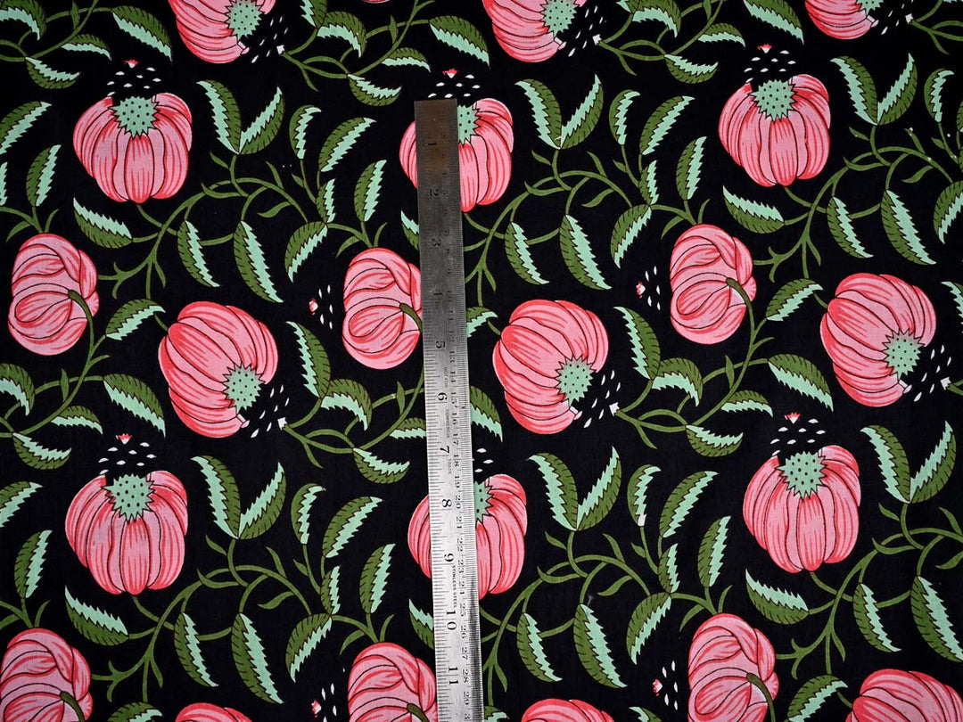 green leafy print cotton