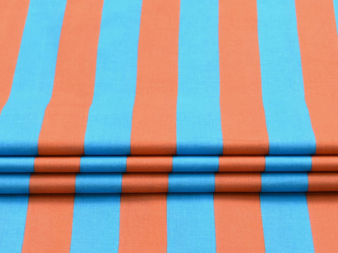 Close-up view of lightweight 80 GSM striped fabric gathered to showcase its soft drape.
